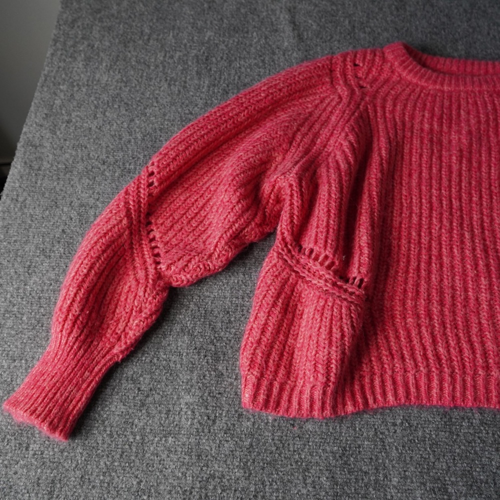 LOFT Women's Pink Ribbed Knit Sweater Balloon Sleeve Crew Neck Size L - Picture 9 of 10